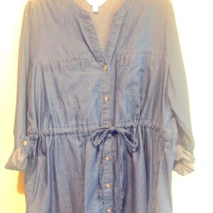 Denim Button-Up Dress with Drawstring Waist
And two side pockets